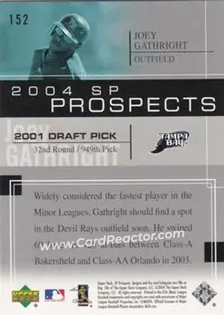 2004 SP Prospects #152 - Joey Gathright - Tampa Bay Devil Rays - Back