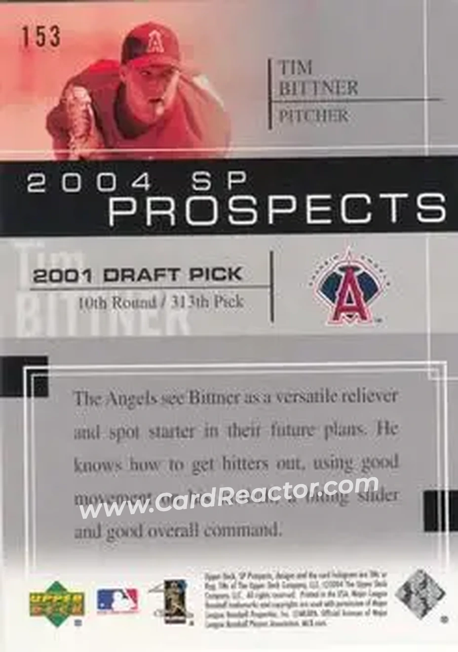 2004 SP Prospects #153 - Tim Bittner - Anaheim Angels - Back