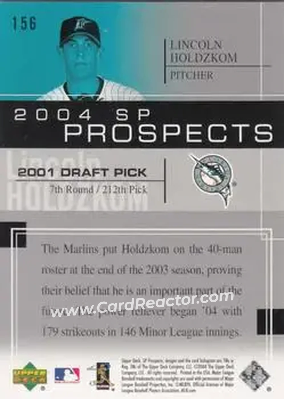 2004 SP Prospects #156 - Lincoln Holdzkom - Florida Marlins - Back