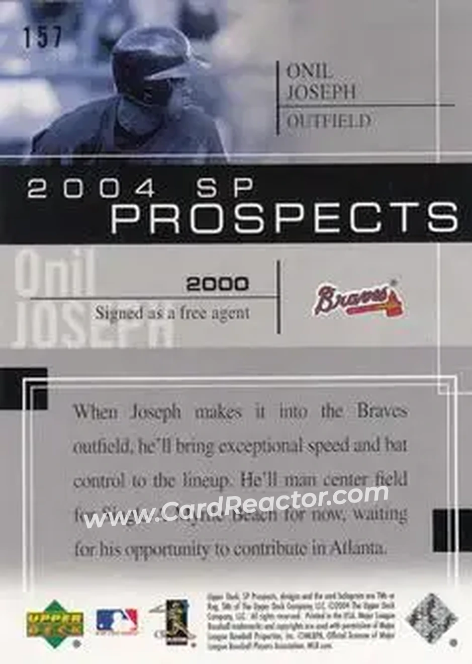 2004 SP Prospects #157 - Onil Joseph - Atlanta Braves - Back