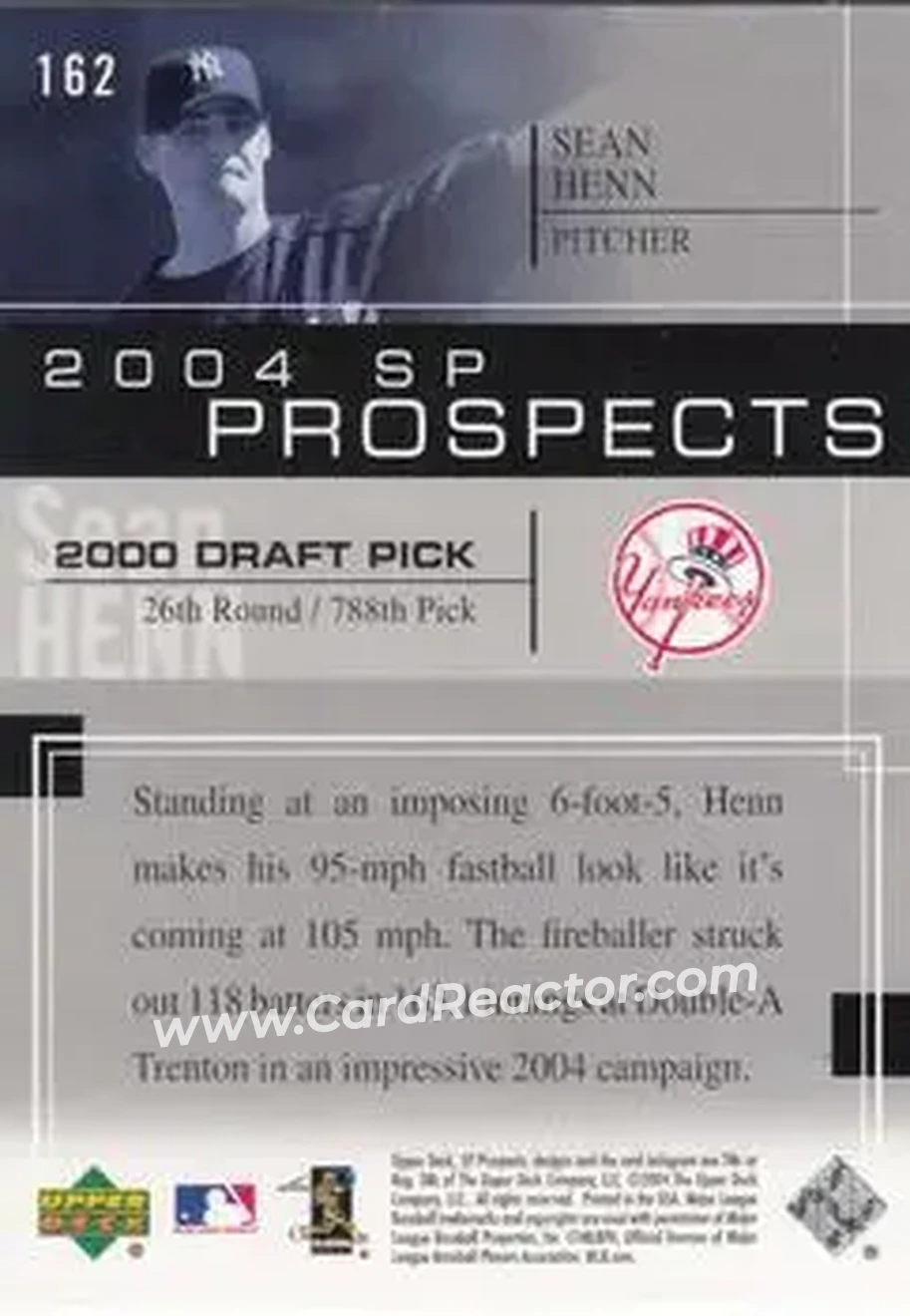 2004 SP Prospects #162 - Sean Henn - New York Yankees - Back