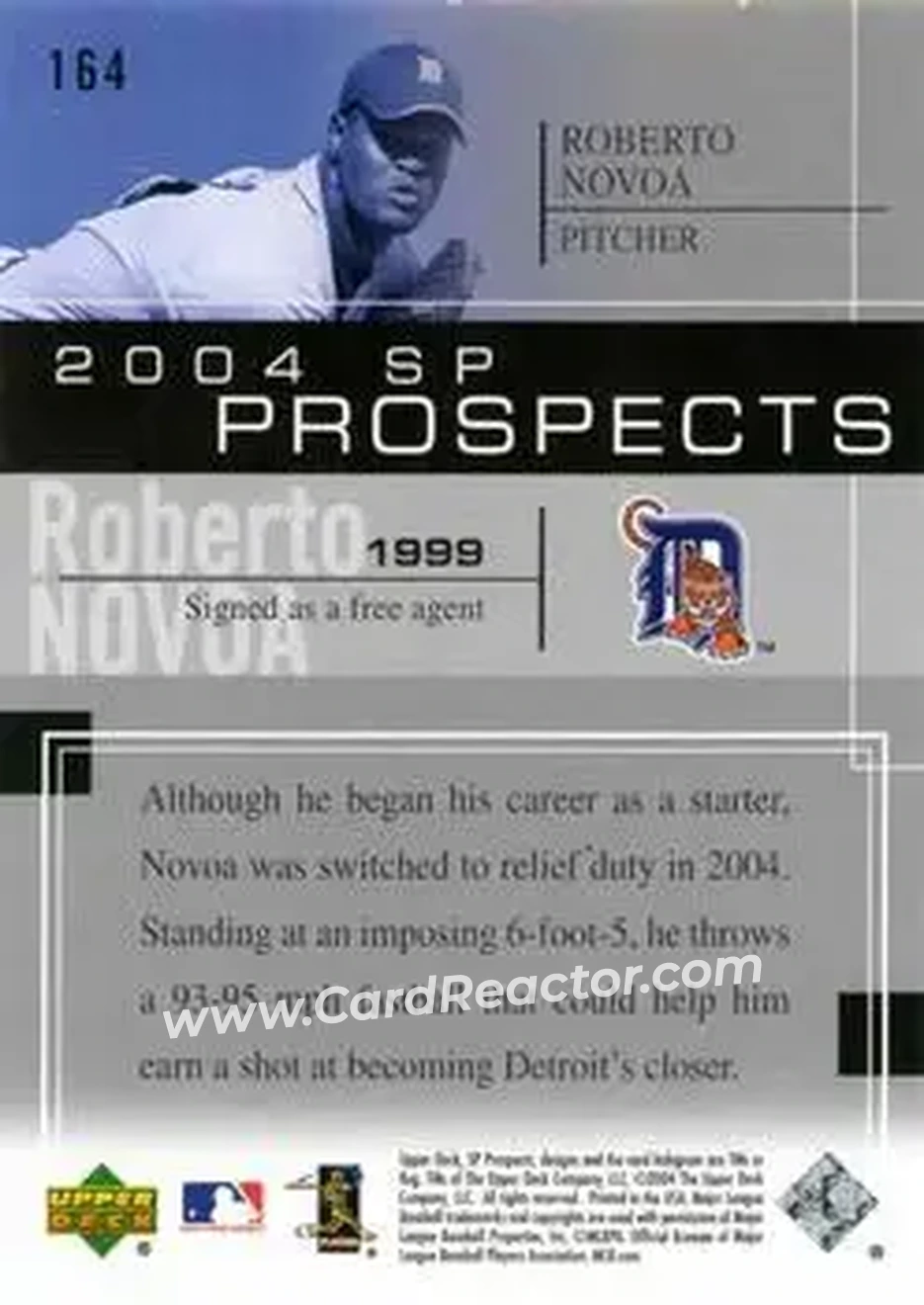 2004 SP Prospects #164 - Roberto Novoa - Detroit Tigers - Back