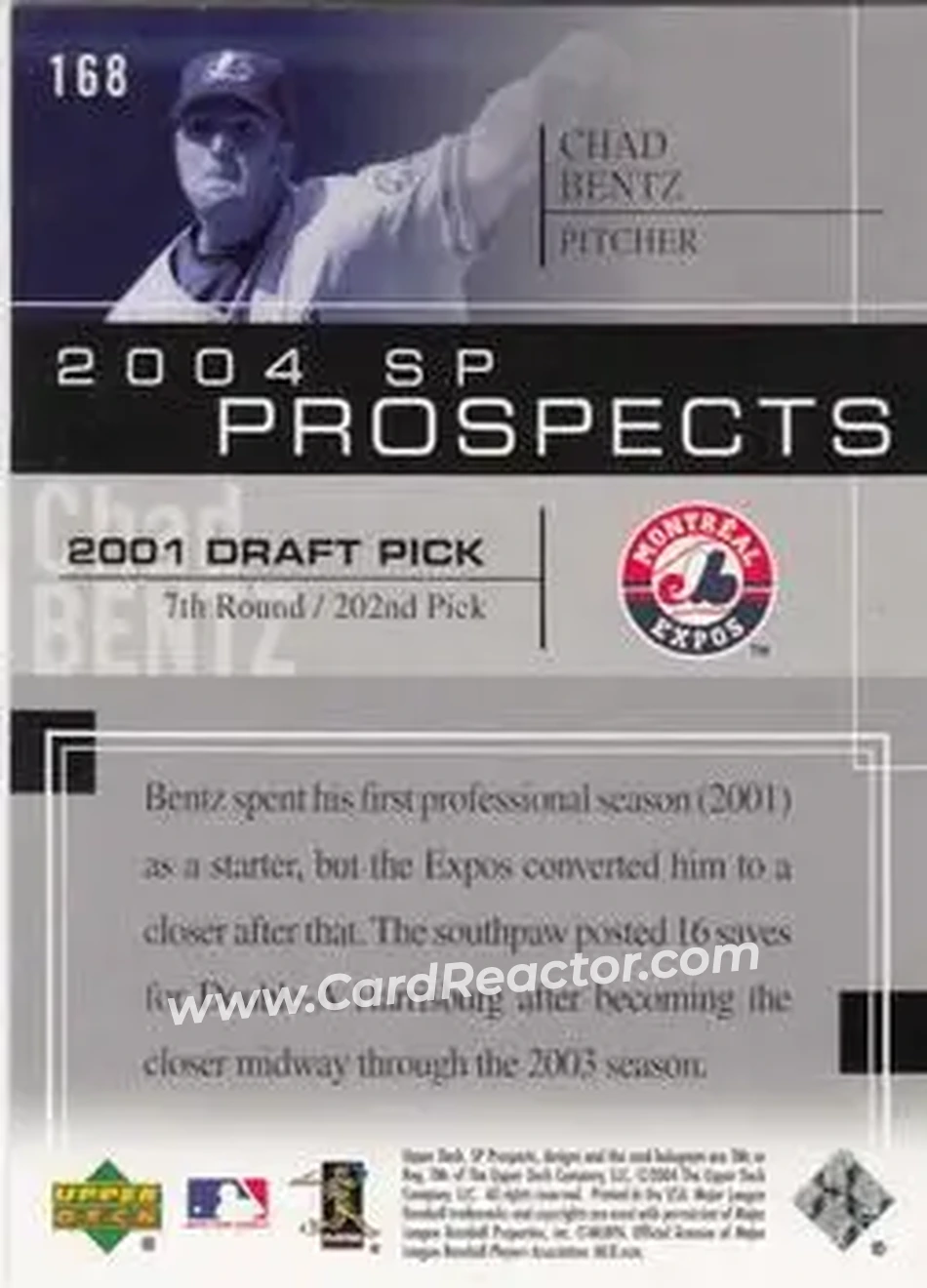 2004 SP Prospects #168 - Chad Bentz - Montreal Expos - Back