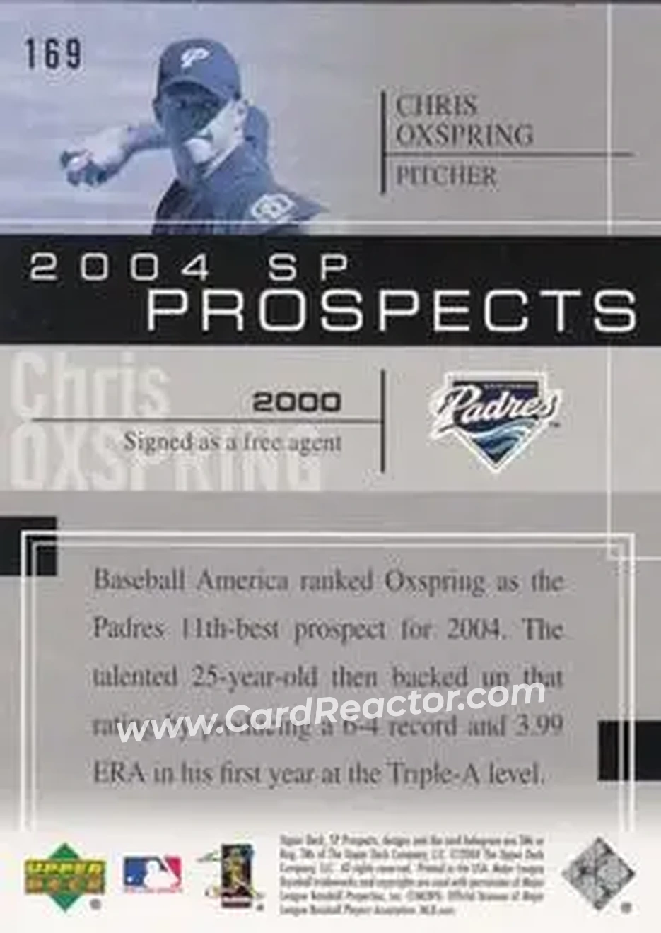 2004 SP Prospects #169 - Chris Oxspring - San Diego Padres - Back