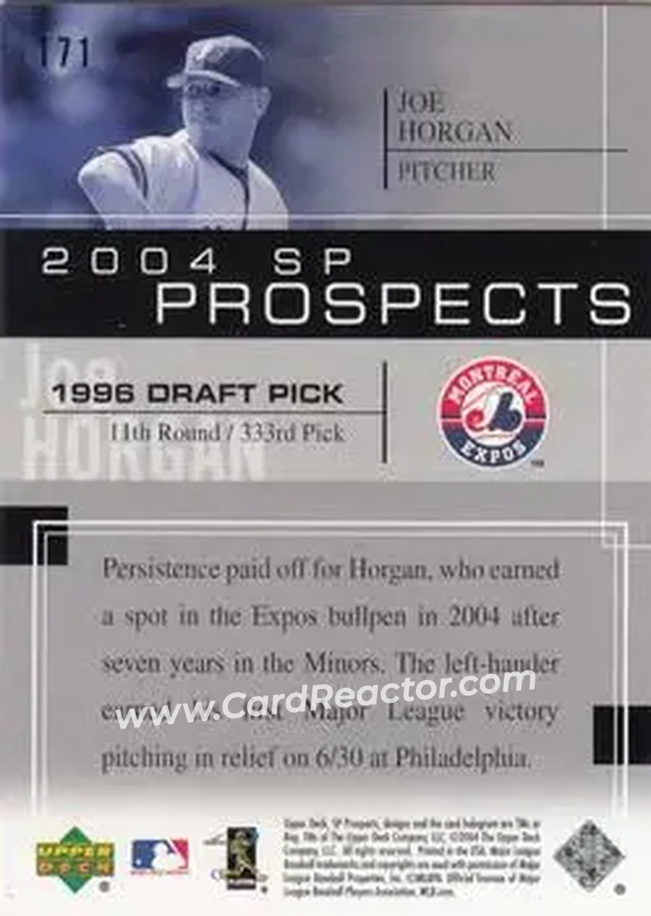 2004 SP Prospects #171 - Joe Horgan - Montreal Expos - Back