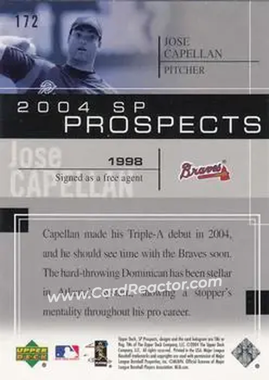 2004 SP Prospects #172 - Jose Capellan - Atlanta Braves - Back
