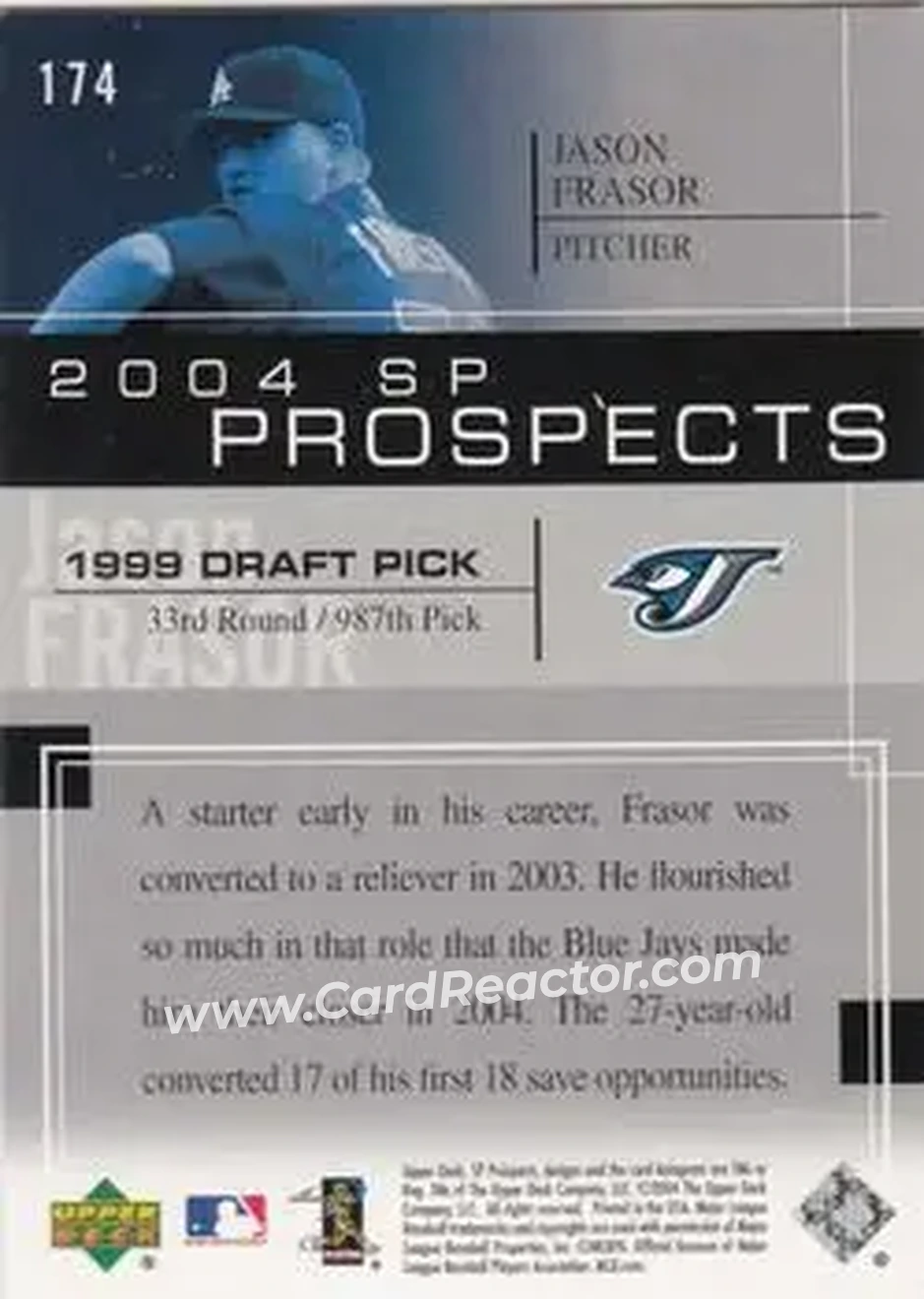 2004 SP Prospects #174 - Jason Frasor - Toronto Blue Jays - Back