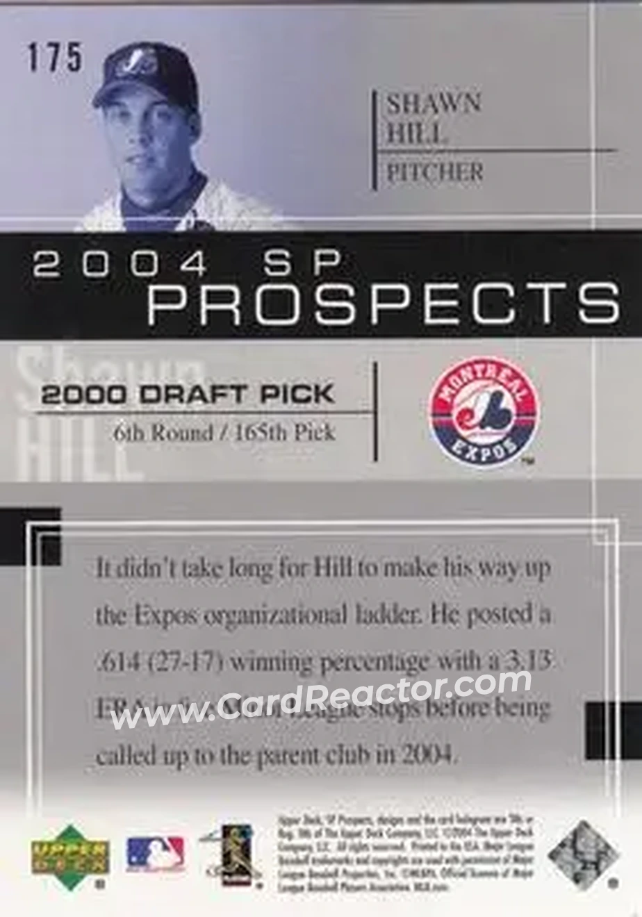 2004 SP Prospects #175 - Shawn Hill - Montreal Expos - Back