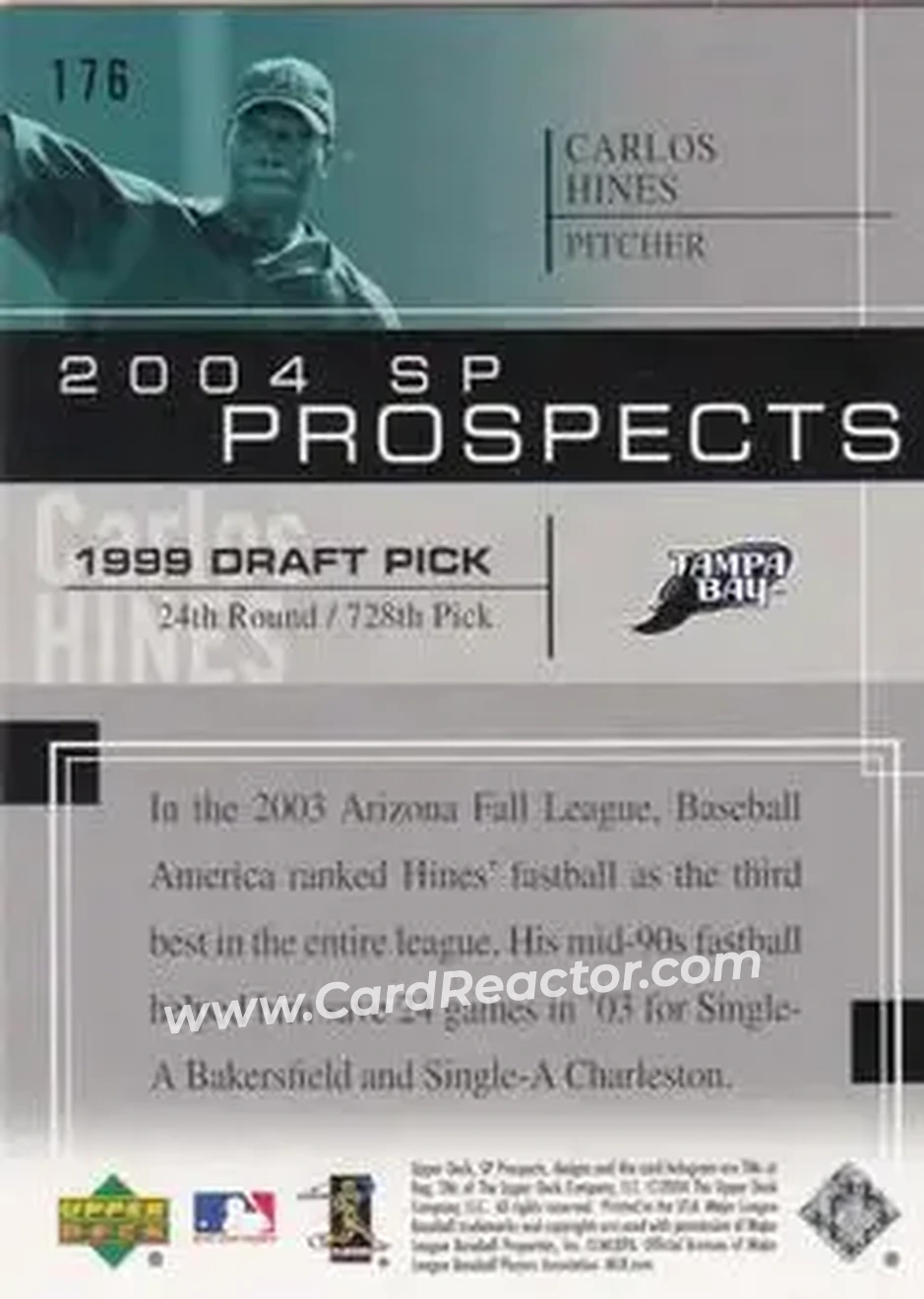 2004 SP Prospects #176 - Carlos Hines - Tampa Bay Devil Rays - Back