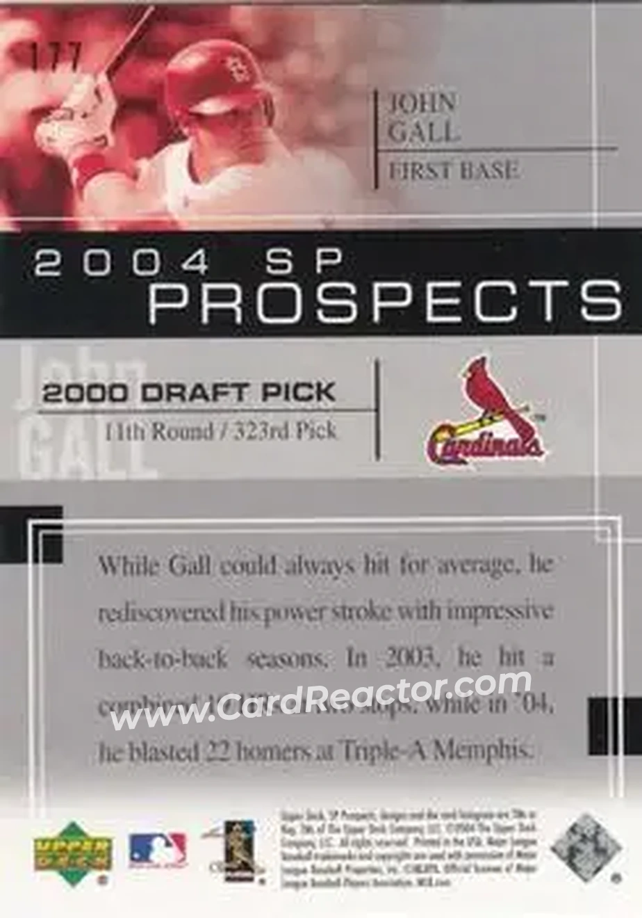 2004 SP Prospects #177 - John Gall - St. Louis Cardinals - Back