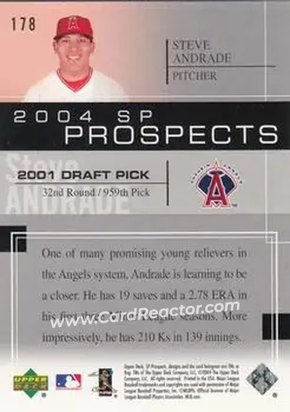 2004 SP Prospects #178 - Steve Andrade - Anaheim Angels - Back