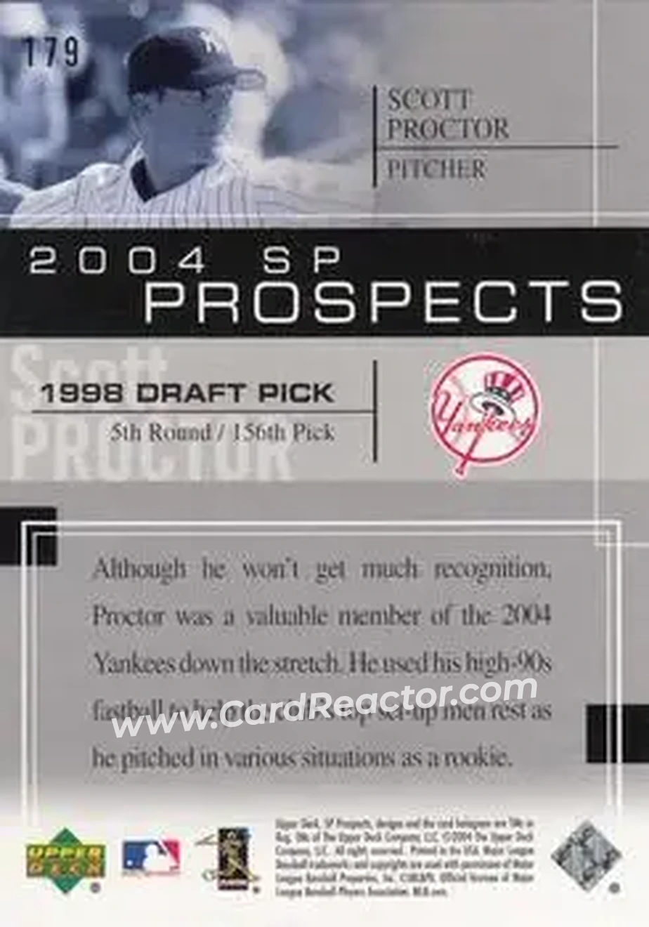 2004 SP Prospects #179 - Scott Proctor - New York Yankees - Back