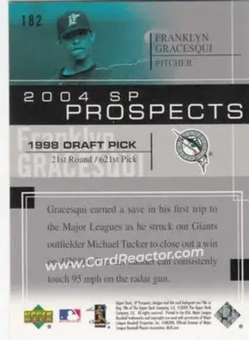 2004 SP Prospects #182 - Franklyn Gracesqui - Florida Marlins - Back