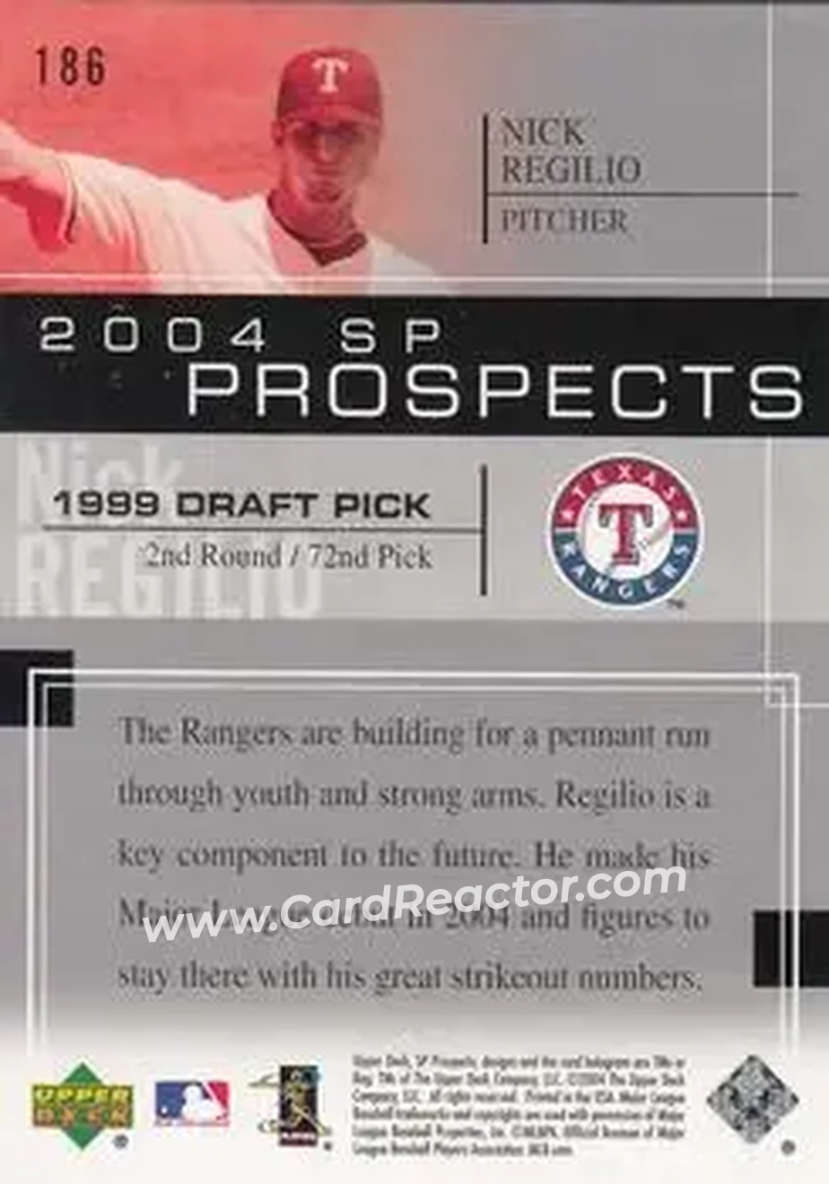 2004 SP Prospects #186 - Nick Regilio - Texas Rangers - Back