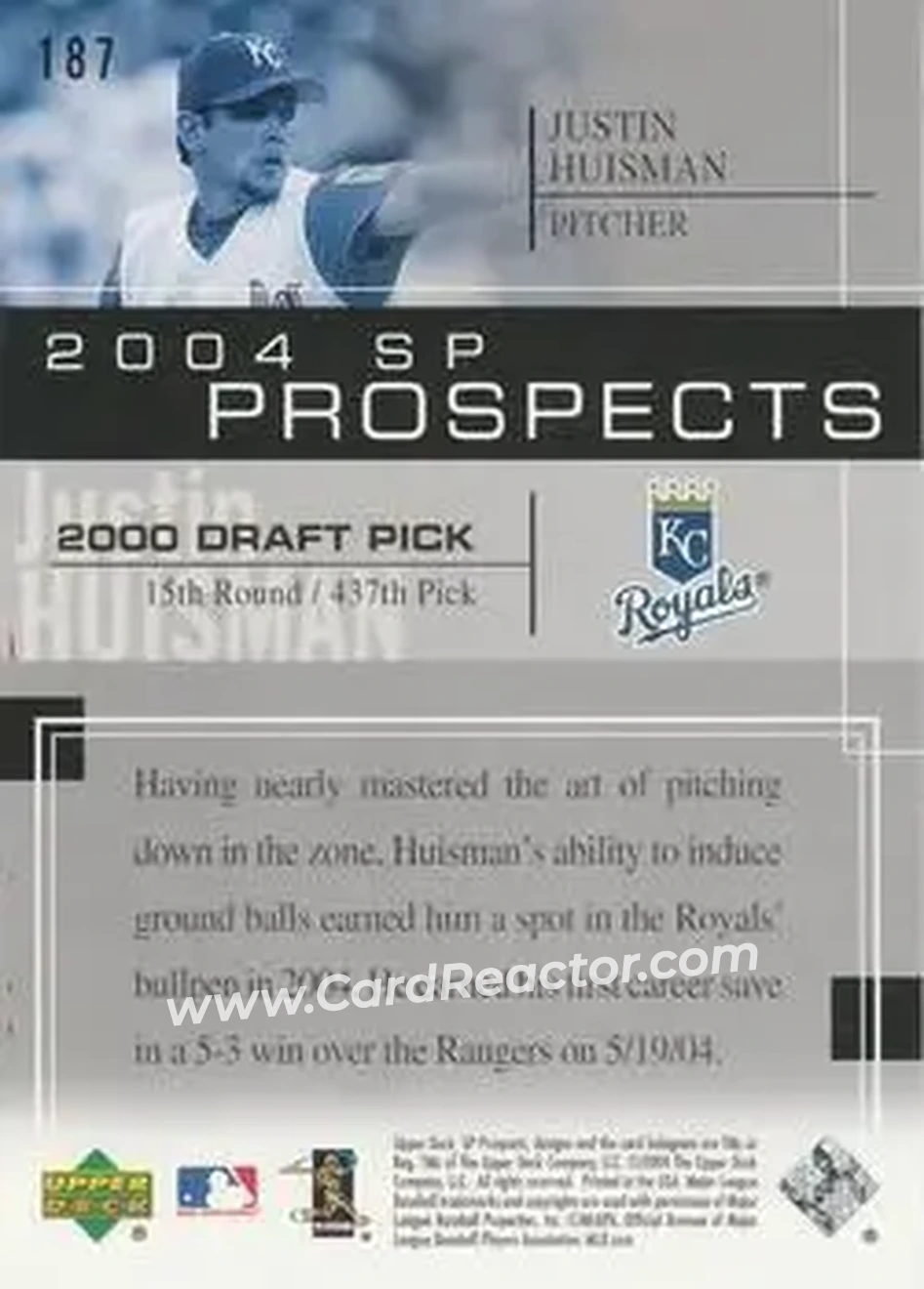 2004 SP Prospects #187 - Justin Huisman - Kansas City Royals - Back