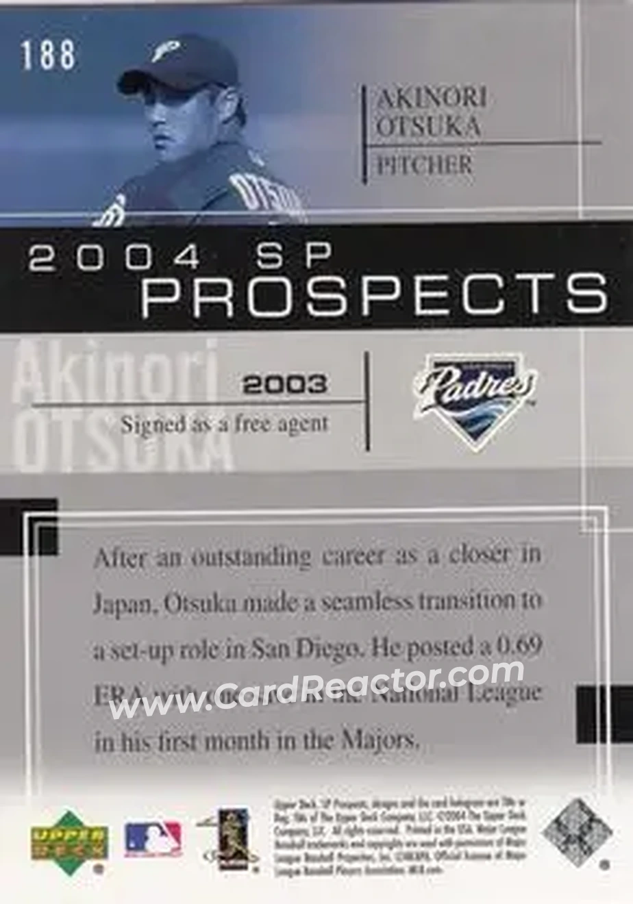 2004 SP Prospects #188 - Akinori Otsuka - San Diego Padres - Back