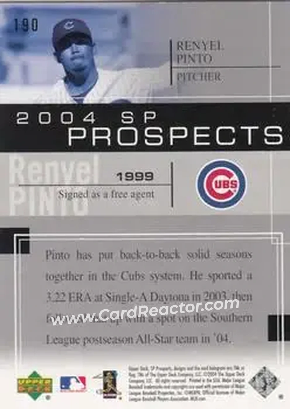 2004 SP Prospects #190 - Renyel Pinto - Chicago Cubs - Back