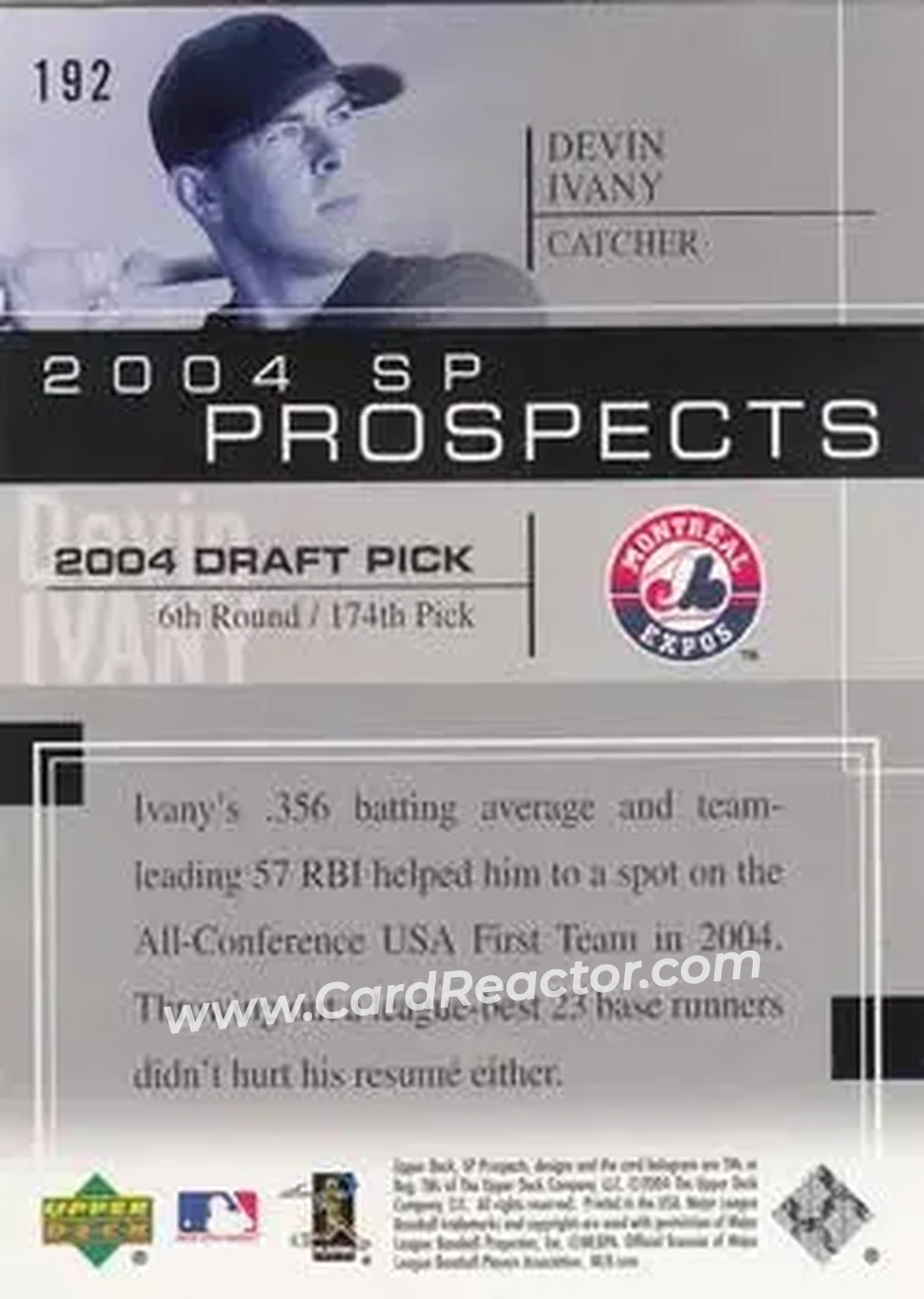 2004 SP Prospects #192 - Devin Ivany - Montreal Expos - Back
