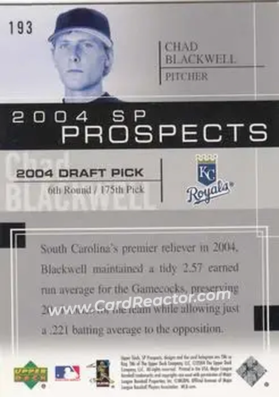 2004 SP Prospects #193 - Chad Blackwell - Kansas City Royals - Back
