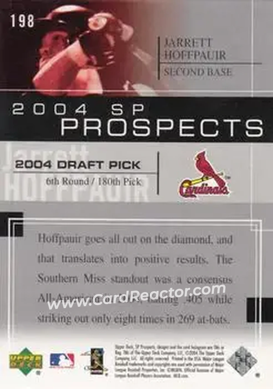 2004 SP Prospects #198 - Jarrett Hoffpauir - St. Louis Cardinals - Back