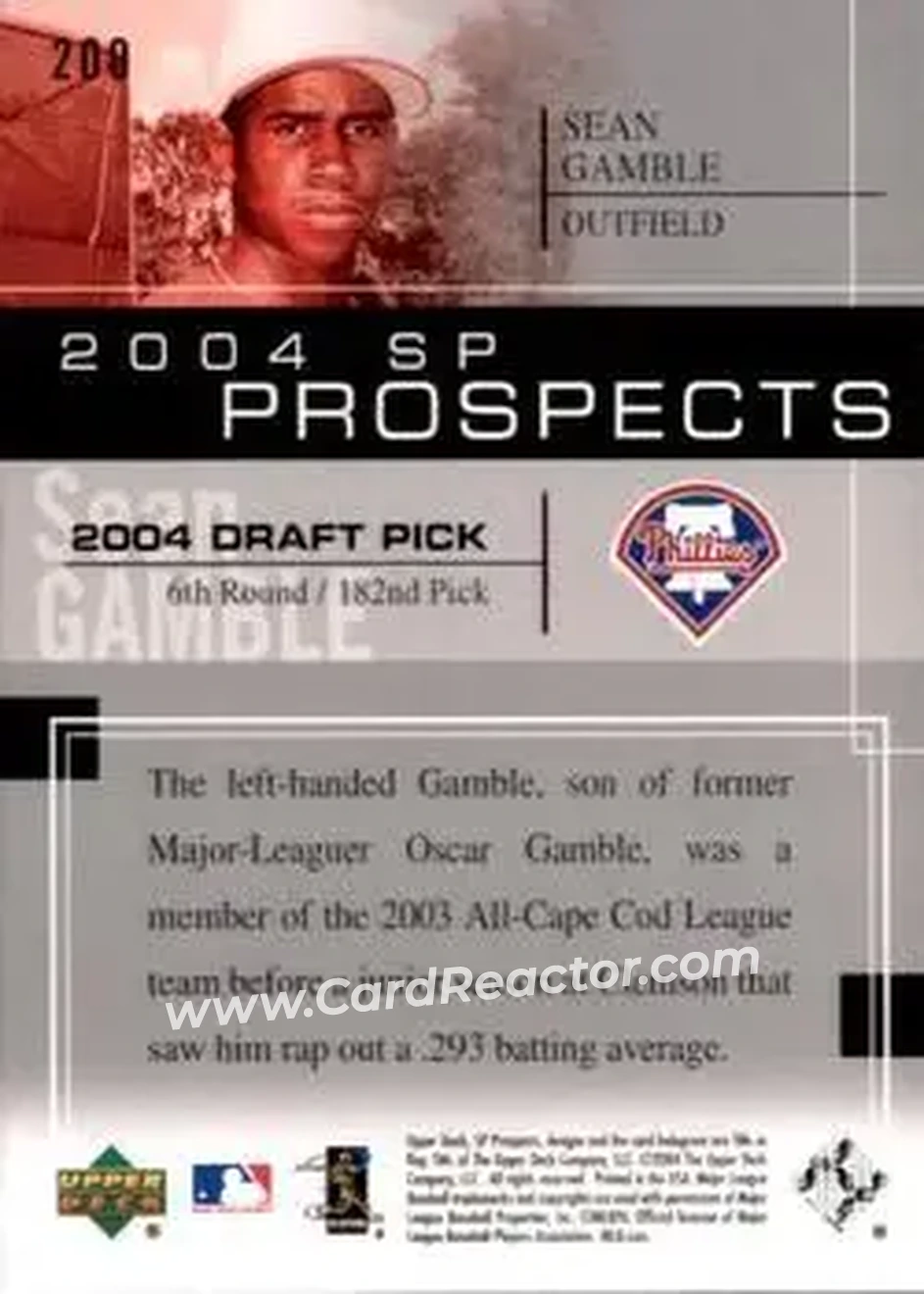 2004 SP Prospects #200 - Sean Gamble - Philadelphia Phillies - Back