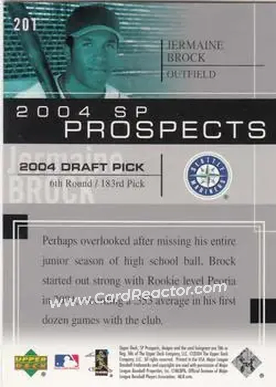 2004 SP Prospects #201 - Jermaine Brock - Seattle Mariners - Back