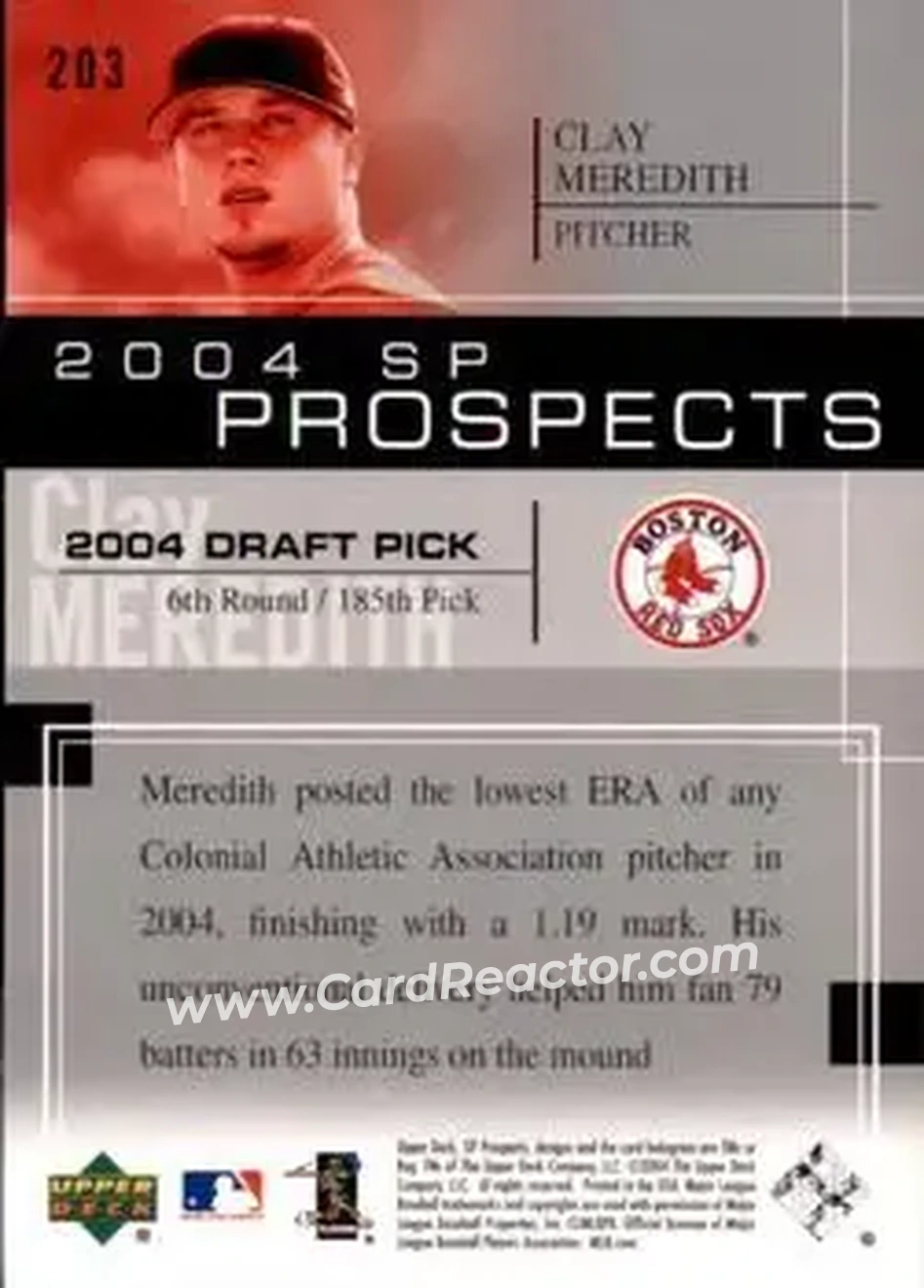 2004 SP Prospects #203 - Cla Meredith - Boston Red Sox - Back