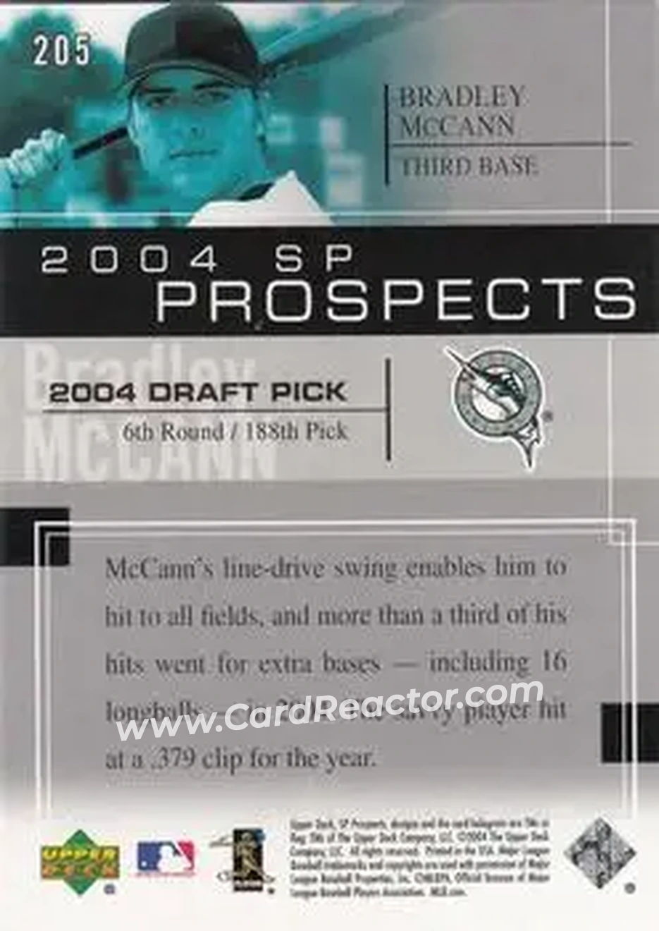 2004 SP Prospects #205 - Brad McCann - Florida Marlins - Back