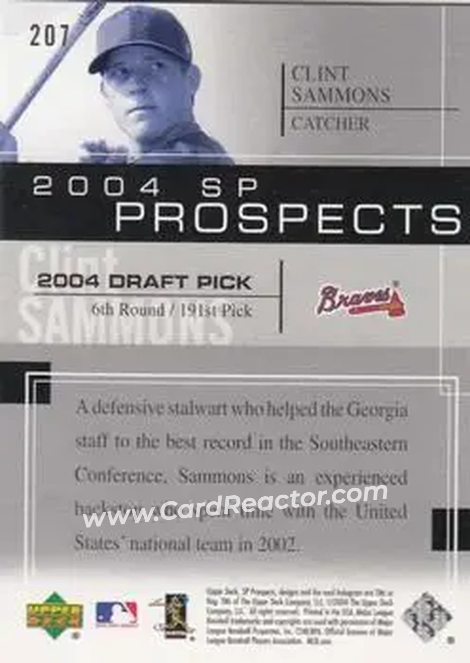 2004 SP Prospects #207 - Clint Sammons - Atlanta Braves - Back