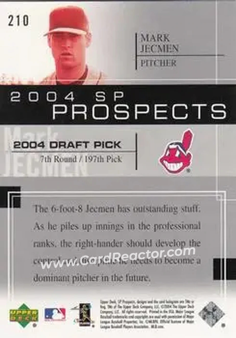 2004 SP Prospects #210 - Mark Jecmen - Cleveland Indians - Back 2004 SP Prospects #210 - Mark Jecmen - Cleveland Indians - Back