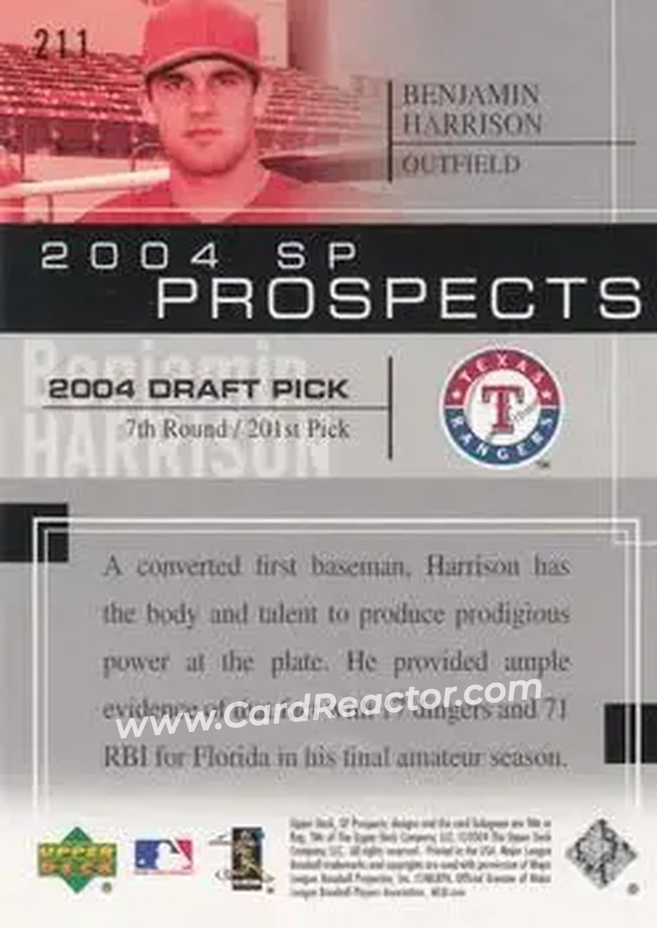 2004 SP Prospects #211 - Ben Harrison - Texas Rangers - Back