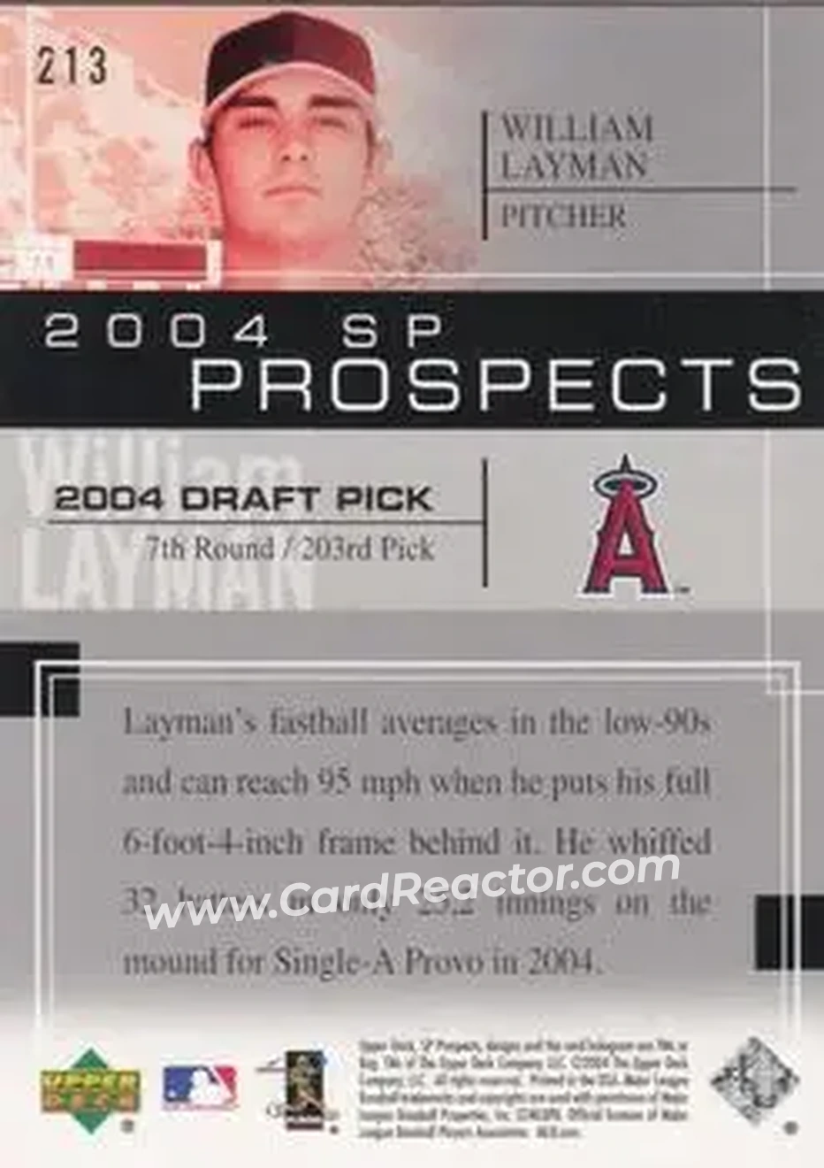 2004 SP Prospects #213 - William Layman - Anaheim Angels - Back