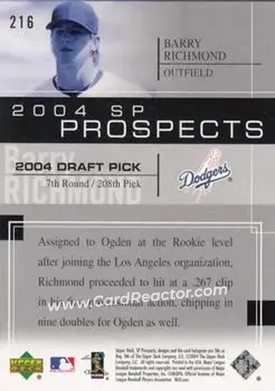 2004 SP Prospects #216 - Barry Richmond - Los Angeles Dodgers - Back