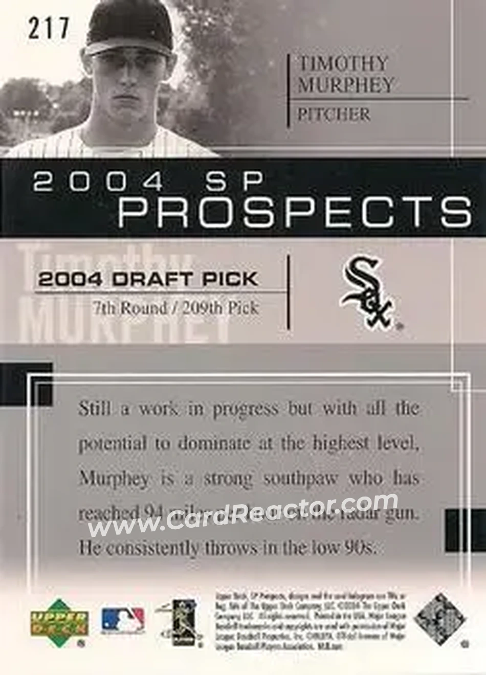 2004 SP Prospects #217 - Timothy Murphey - Chicago White Sox - Back