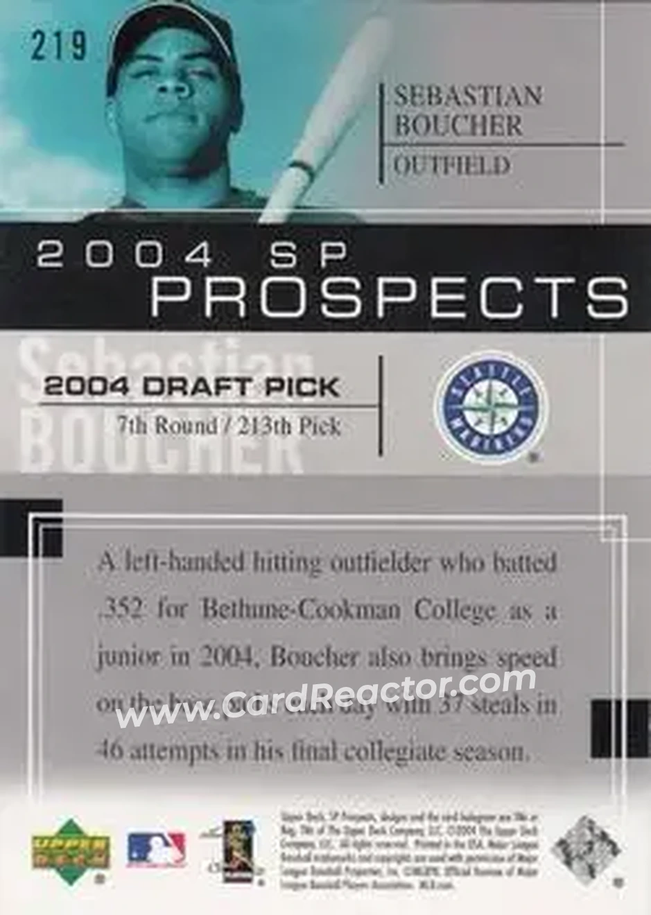 2004 SP Prospects #219 - Sebastien Boucher - Seattle Mariners - Back