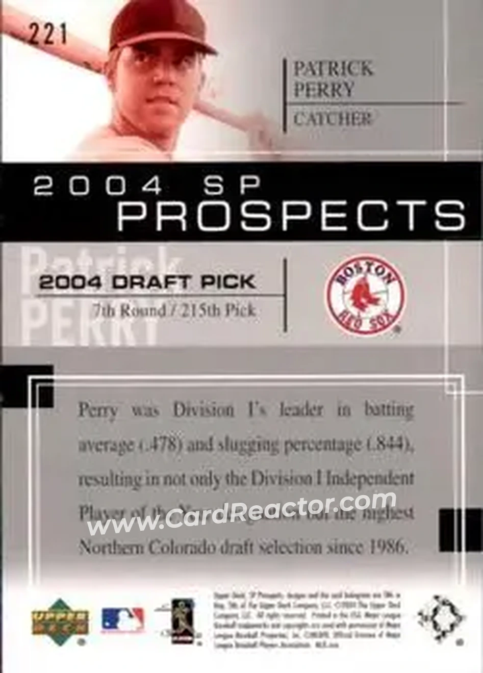 2004 SP Prospects #221 - Patrick Perry - Boston Red Sox - Back 2004 SP Prospects #221 - Patrick Perry - Boston Red Sox - Back