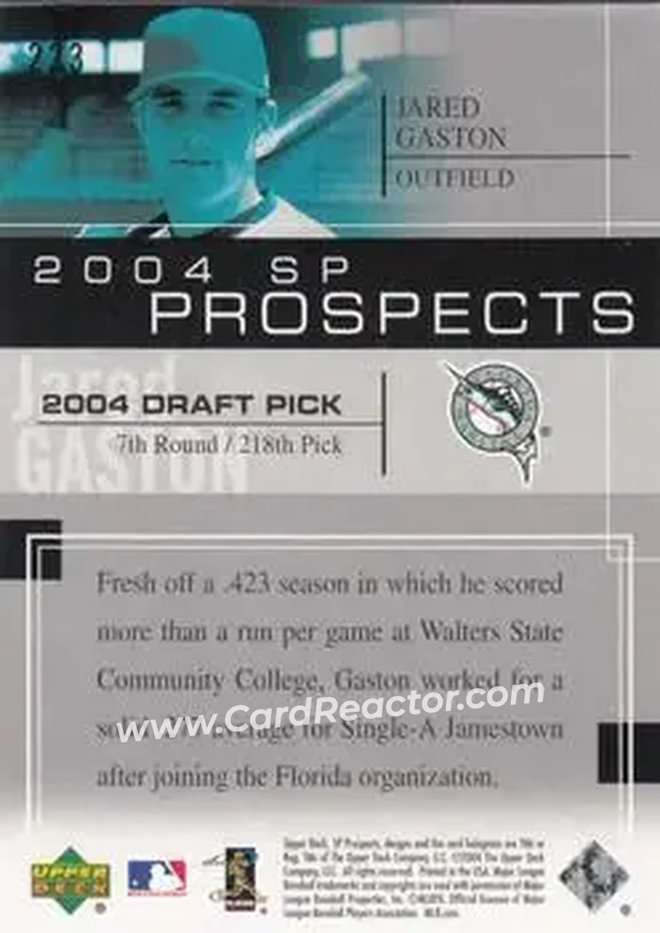 2004 SP Prospects #223 - Jared Gaston - Florida Marlins - Back