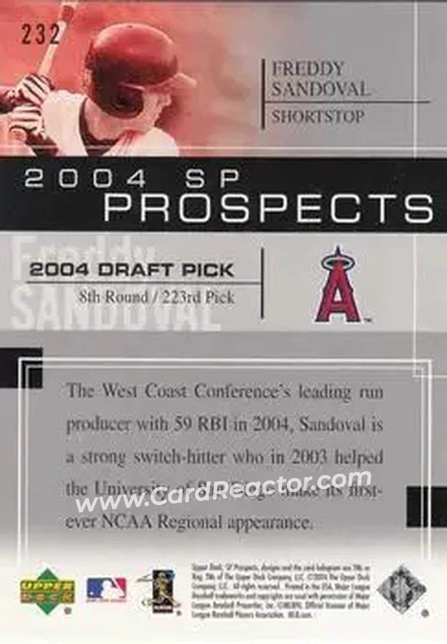 2004 SP Prospects #232 - Freddy Sandoval - Anaheim Angels - Back