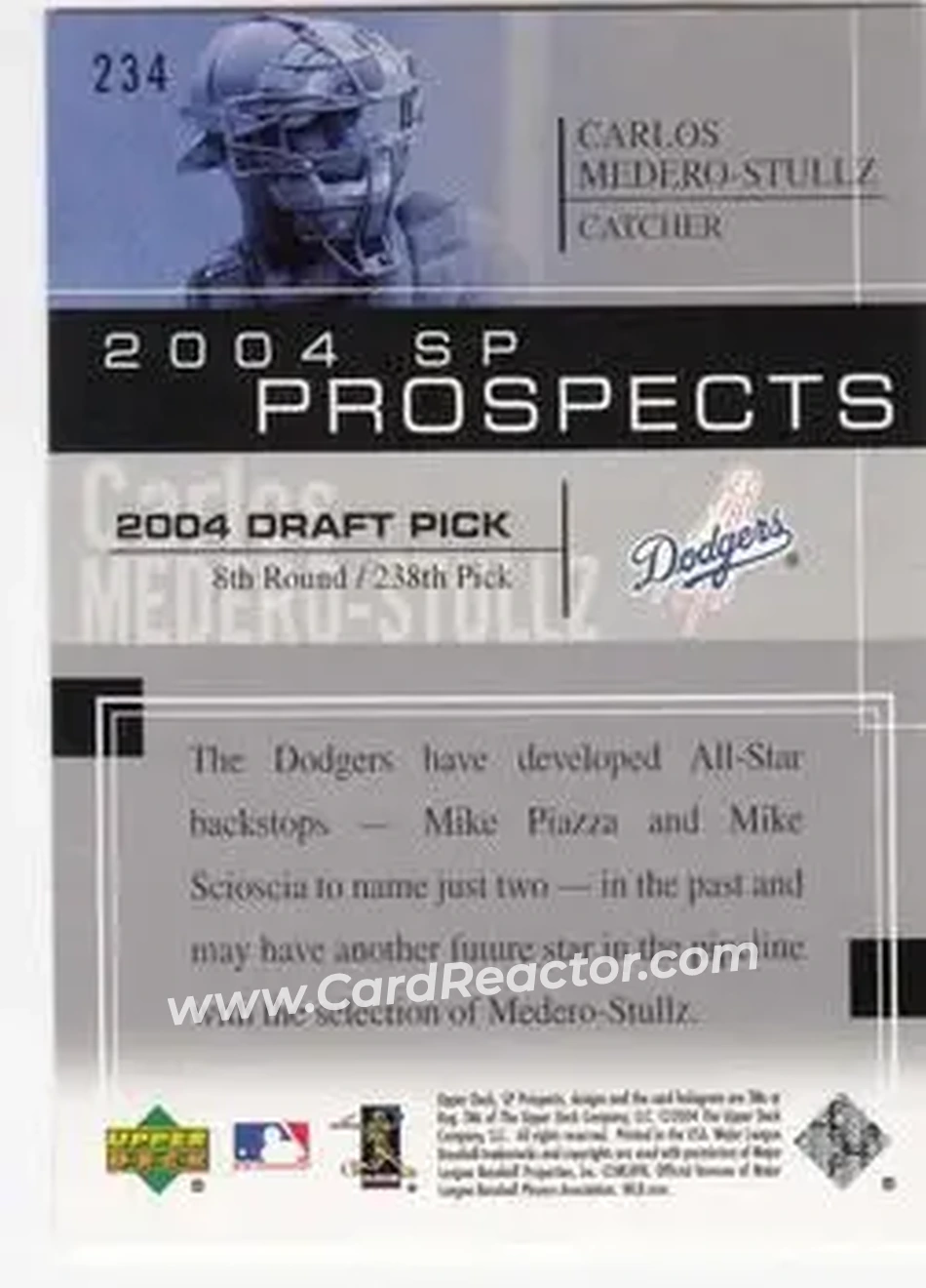 2004 SP Prospects #234 - Carlos Medero-Stullz - Los Angeles Dodgers - Back