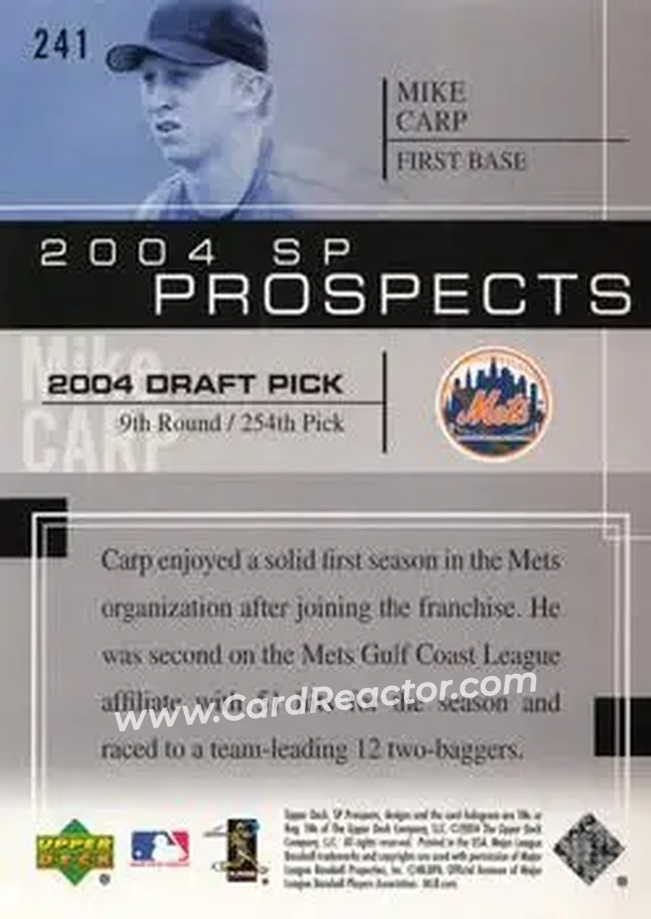 2004 SP Prospects #241 - Mike Carp - New York Mets - Back