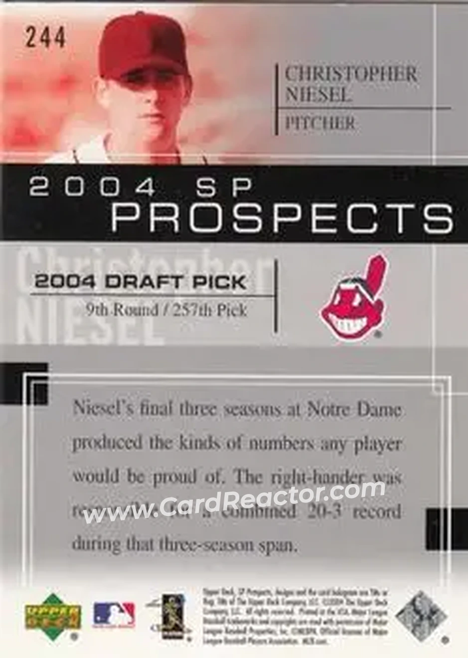 2004 SP Prospects #244 - Christopher Niesel - Cleveland Indians - Back