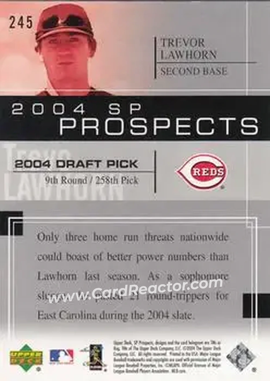 2004 SP Prospects #245 - Trevor Lawhorn - Cincinnati Reds - Back