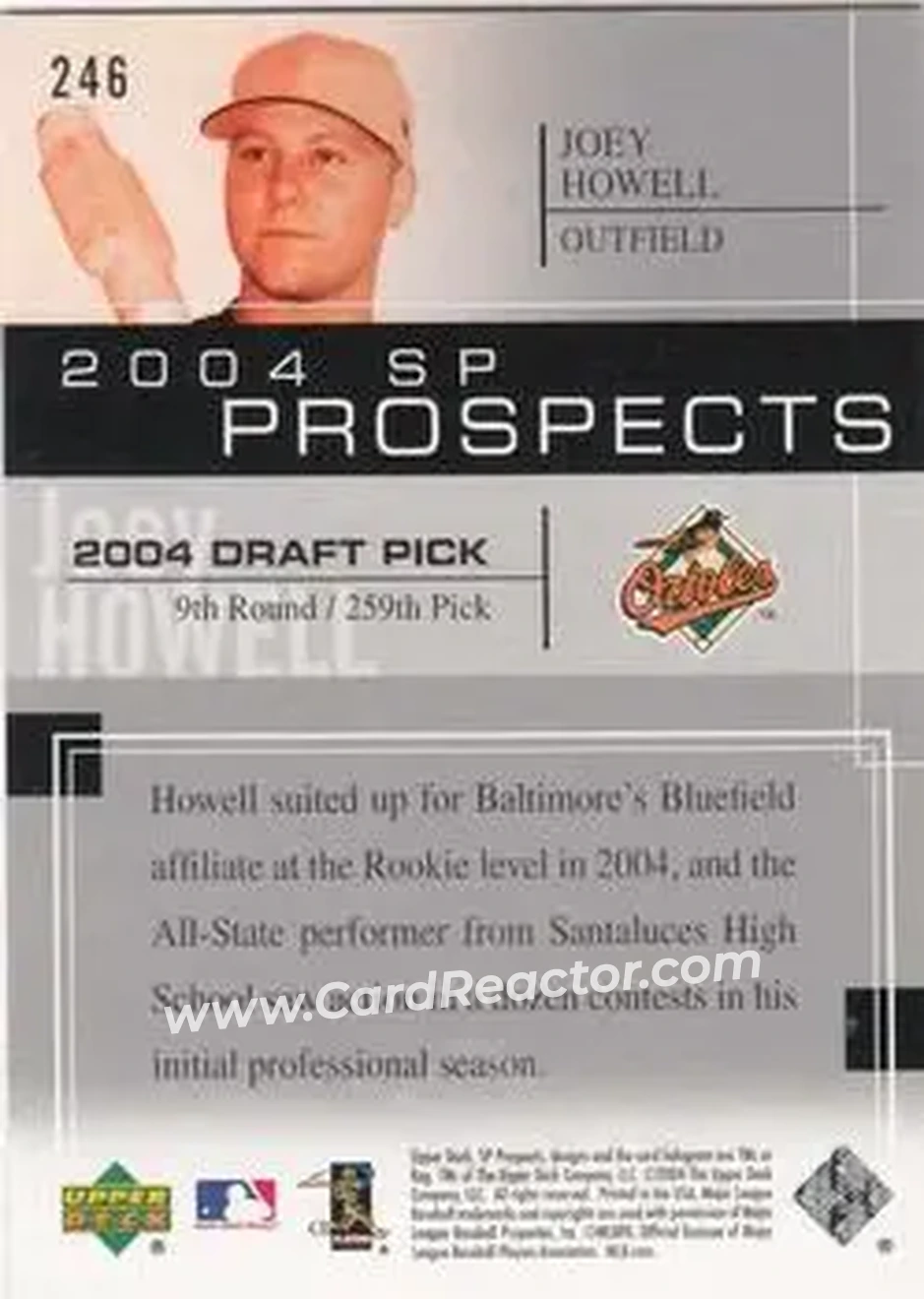 2004 SP Prospects #246 - Joey Howell - Baltimore Orioles - Back