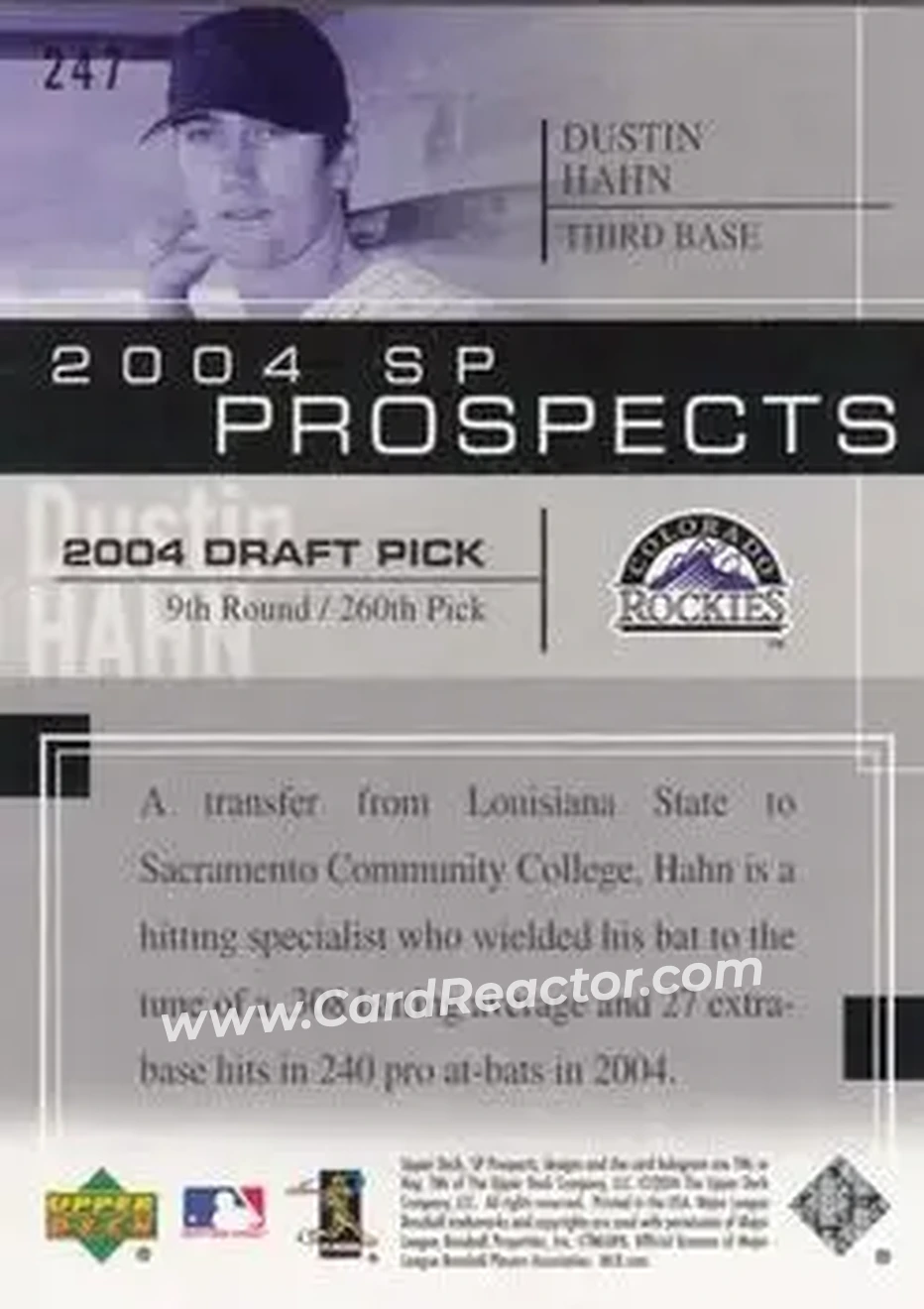 2004 SP Prospects #247 - Dustin Hahn - Colorado Rockies - Back