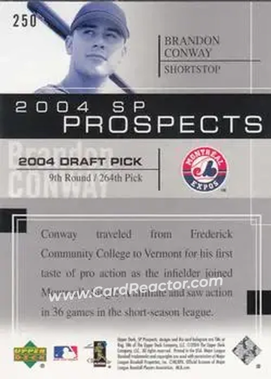 2004 SP Prospects #250 - Brandon Conway - Montreal Expos - Back