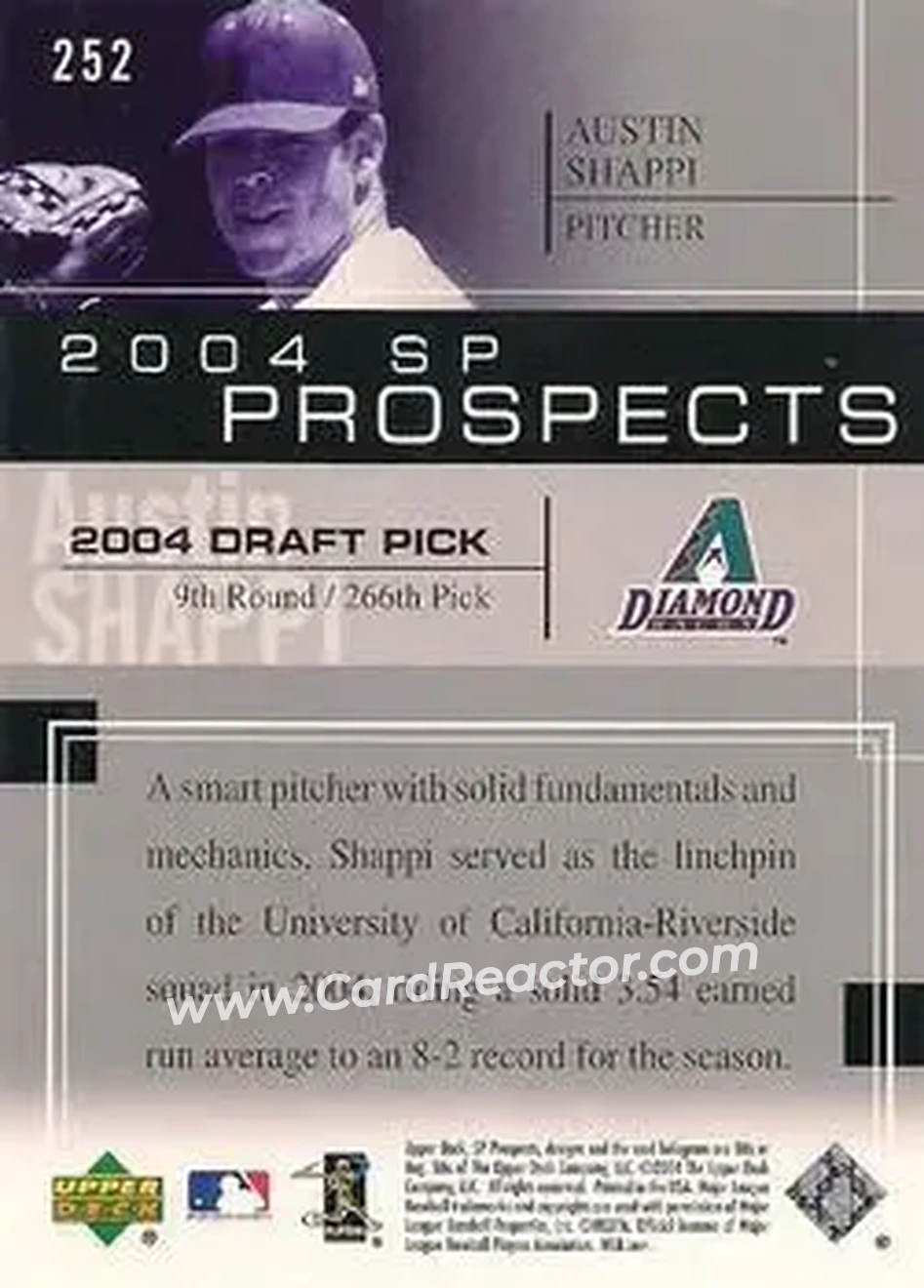 2004 SP Prospects #252 - A.J. Shappi - Arizona Diamondbacks - Back 2004 SP Prospects #252 - A.J. Shappi - Arizona Diamondbacks - Back