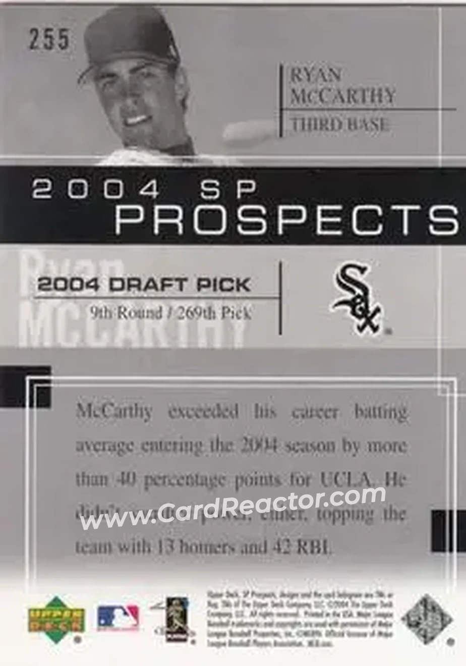 2004 SP Prospects #255 - Ryan McCarthy - Chicago White Sox - Back