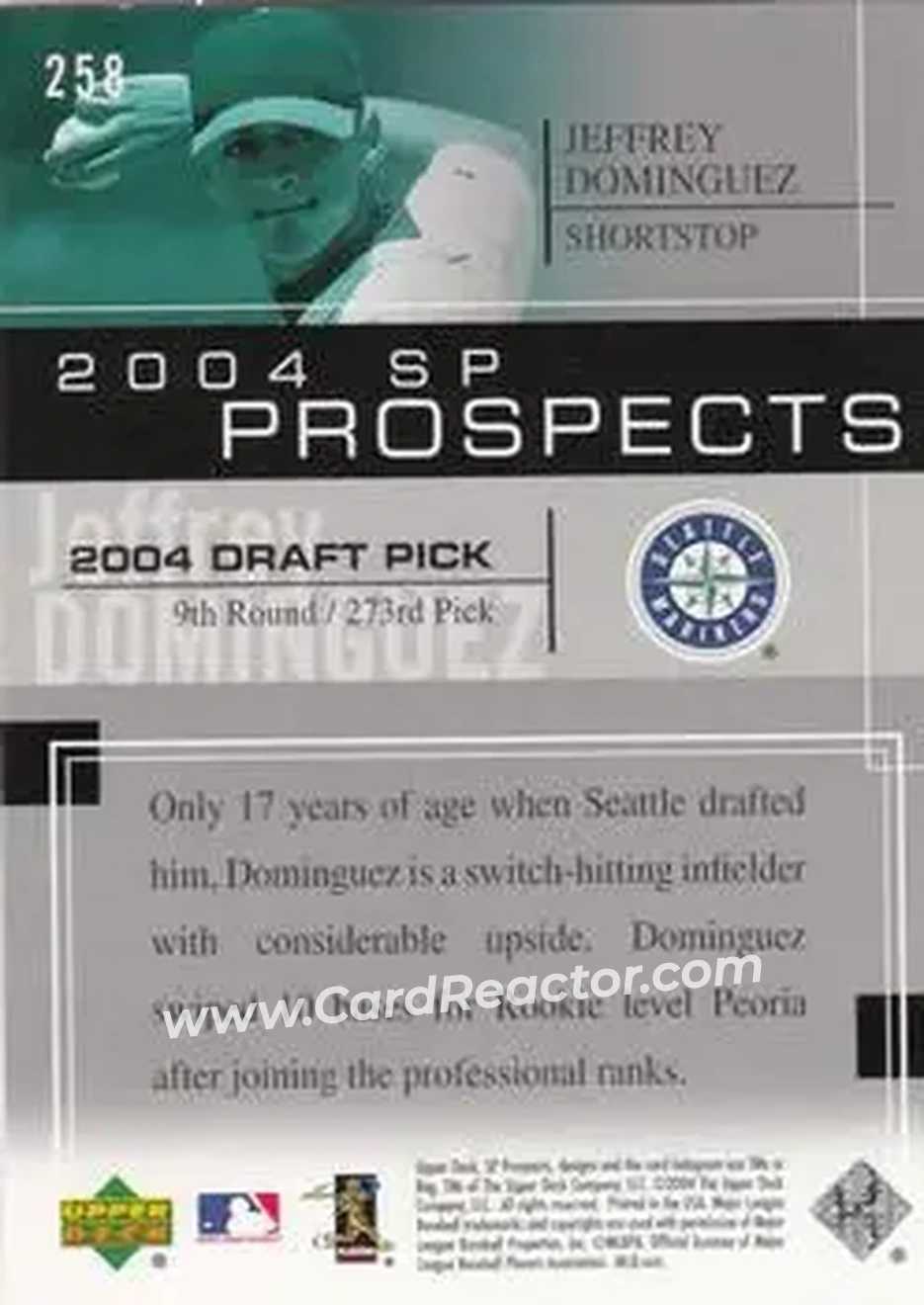 2004 SP Prospects #258 - Jeffrey Dominguez - Seattle Mariners - Back
