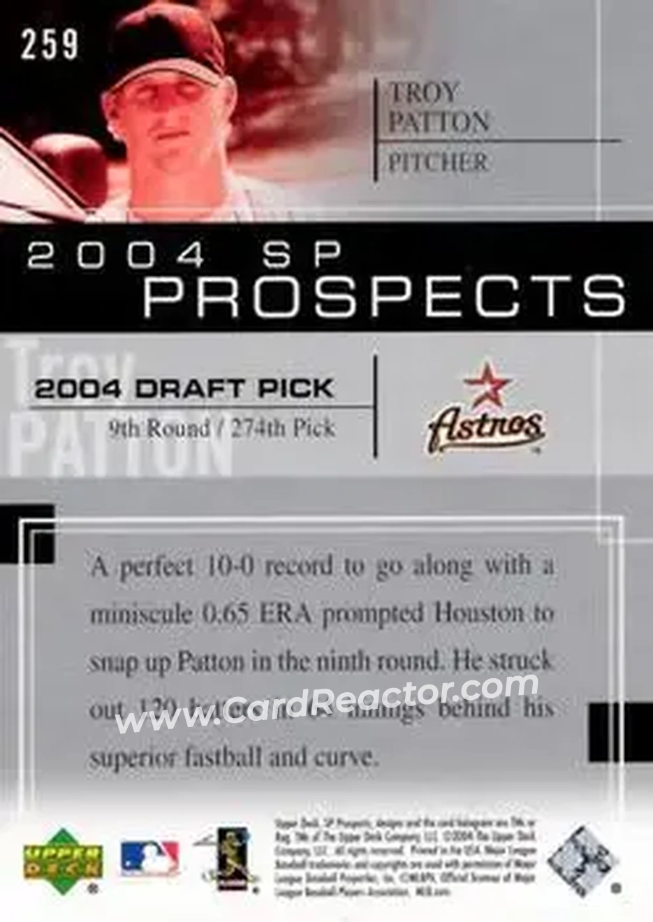 2004 SP Prospects #259 - Troy Patton - Houston Astros - Back 2004 SP Prospects #259 - Troy Patton - Houston Astros - Back