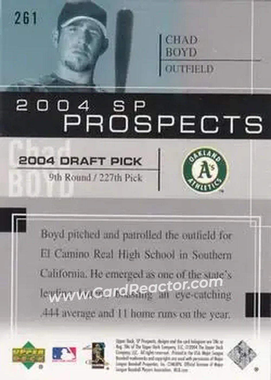 2004 SP Prospects #261 - Chad Boyd - Oakland Athletics - Back